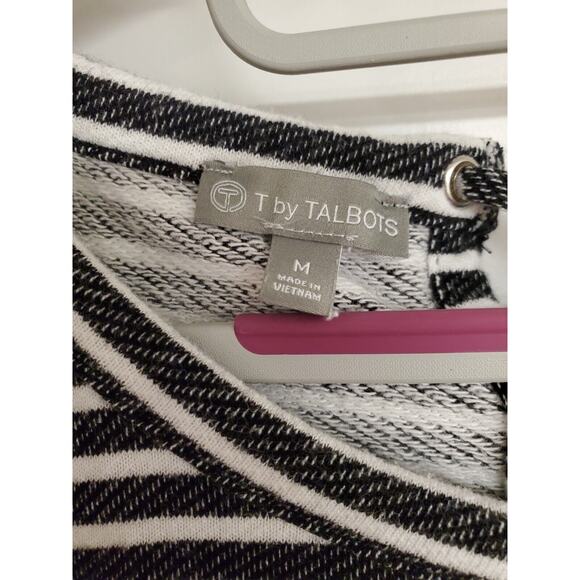 Women's T by Talbots Terry Knit Black/White Striped Dress Lace Up Back | Size M - Picture 6 of 7
